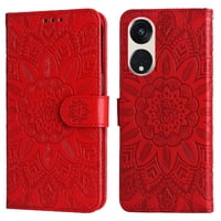 Funda Tipo Cartera Foxdock Para Oppo Reno 8T 5G , Diseño Girasol En Relieve, Cuero Pu, Cierre Magnético, Soporte Y Tarjetero