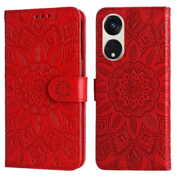 Funda tipo cartera FOXDOCK para OPPO Reno 8T 5G , diseño girasol en relieve, cuero PU, cierre magnético, soporte y tarjetero