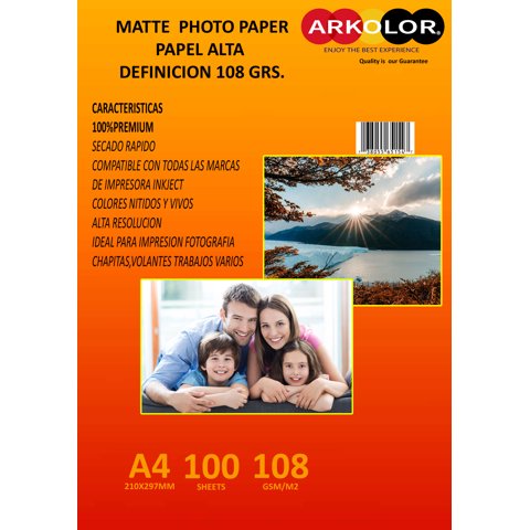 Arkolor - Papel Alta Definicion 108 Gramos A4 100 Hojas