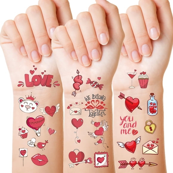 Set de tatuajes temporales Seeiuua para el Día de San Valentín para niños, 80 diseños