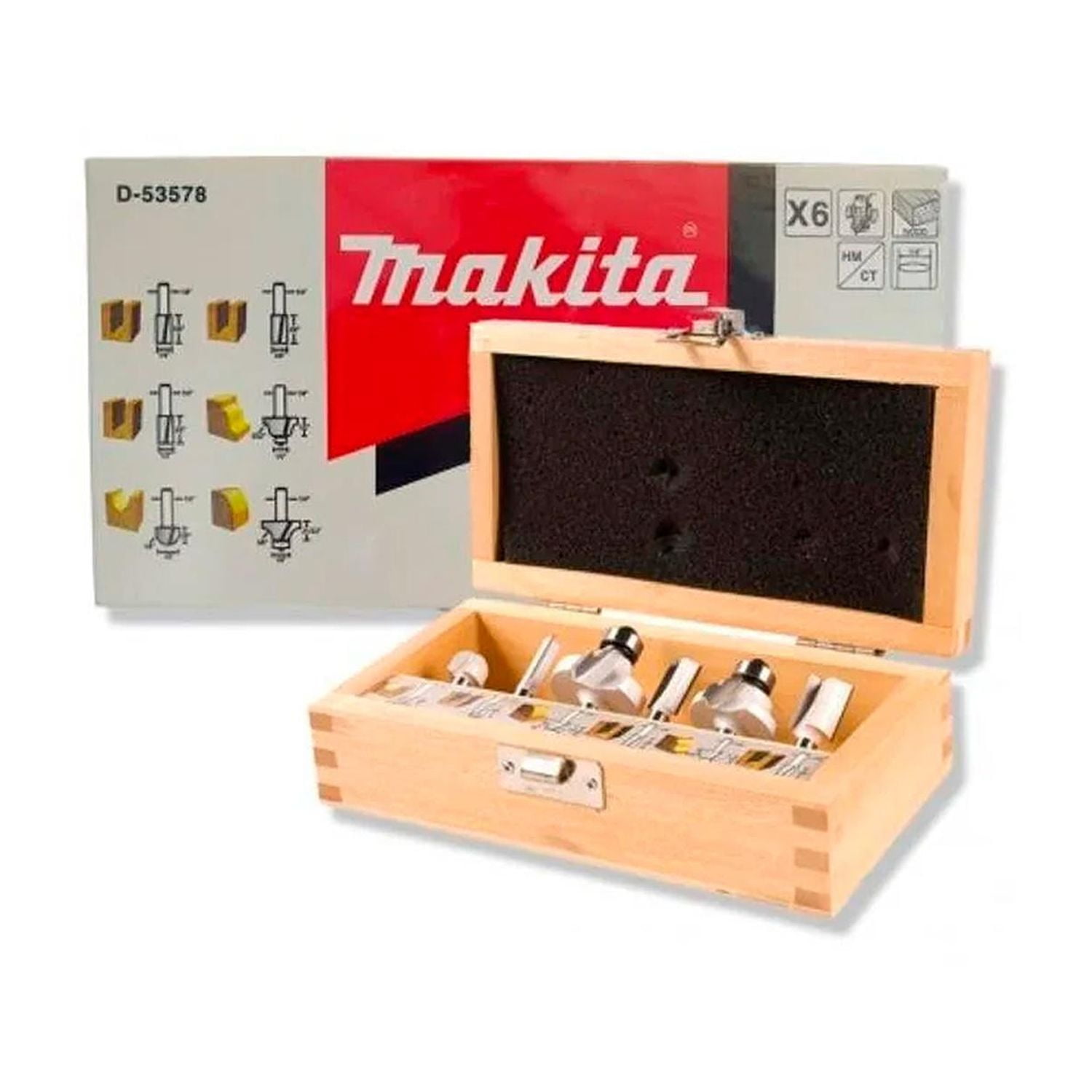 Makita - Set De 6 Fresas Toma 1/4" Madera D-53578 Gris