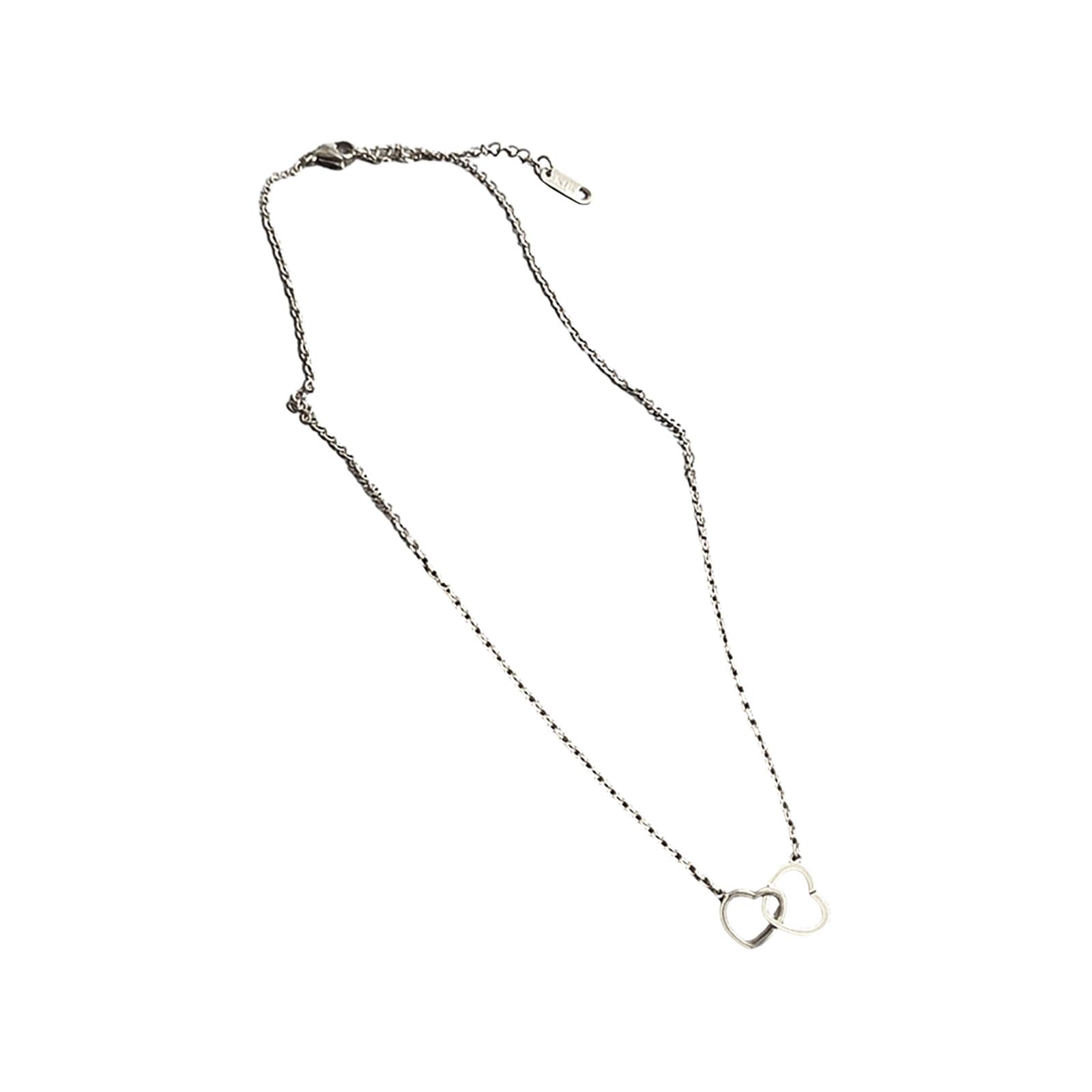 Ioensy - Collar De Corazón, Joyería De Aleación, Collar De Doble Corazón Abierto Para Mujeres Y Niñas, Regalo De Plata
