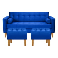 Bodevir - Sofa Retro 3C + 2 Pouf Felpa 04 Azul Rey