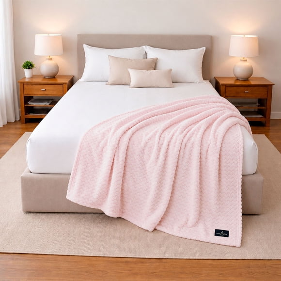 Pack 2 Mantas de Cama Nautica Home Jacquard Franela suave 127x178cm rosado