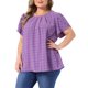 thumbnail image 4 of Agnes Orinda Blusas de Verano para Mujer Tallas Grandes de Pascua con Cuello Redondo de Lunares Suizos y Mangas Cortas de Tulipán con Pliegues en el Frente 4X Púrpura, 4 of 6