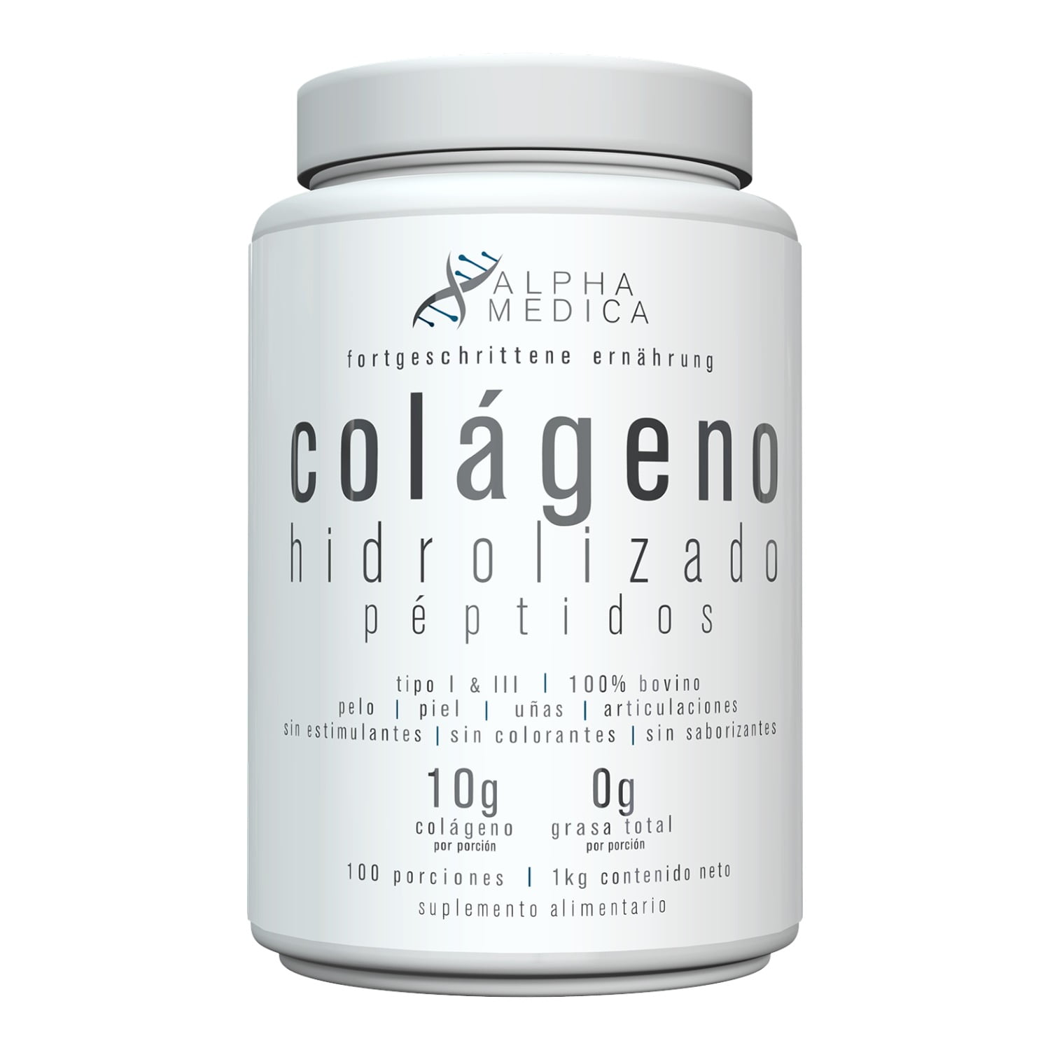 Alphamedica - Colageno Hidrolizado Peptidos 1kilo 100 Sv - Sin Sabor