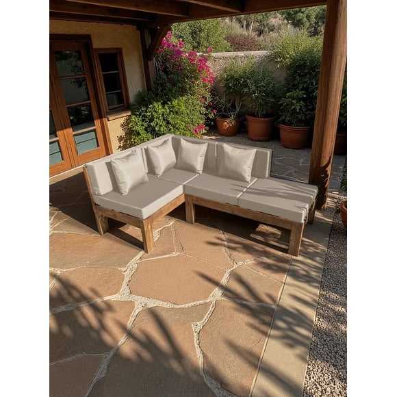 Terraza Rústica Modelo Ele 4 Cuerpos Madera Color Roble Cojinería Beige