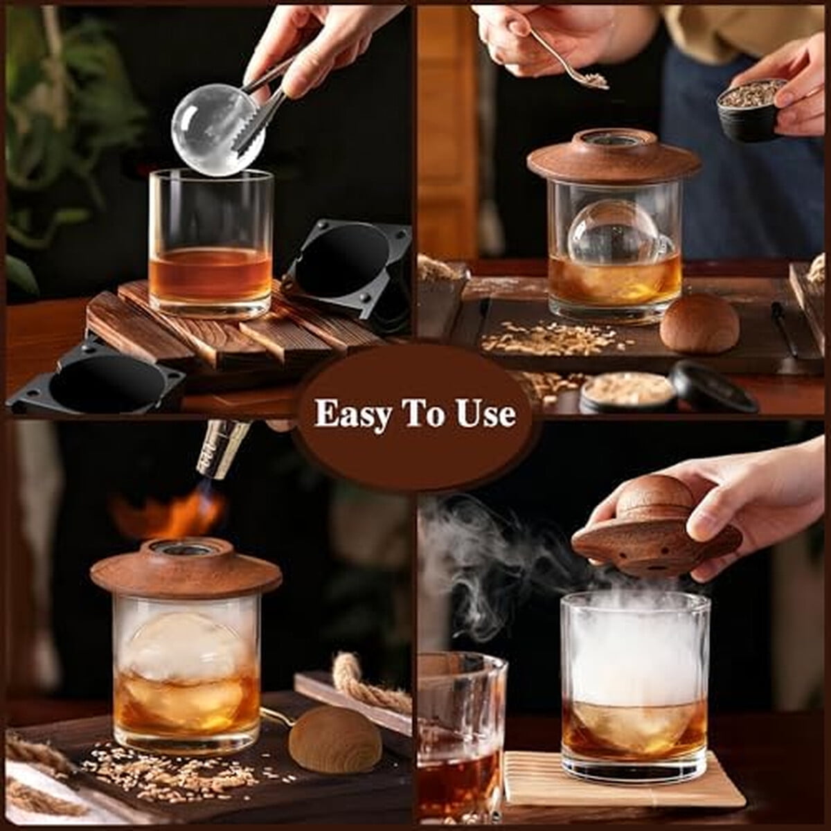 Kit Ahumador Whisky Wibimen Antorcha 2 Vasos 2 Moldes Hielo