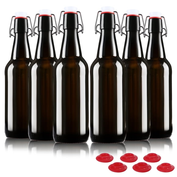 Botellas YEBODA de vidrio ámbar de 473 ml con tapas abatibles, paquete de 6