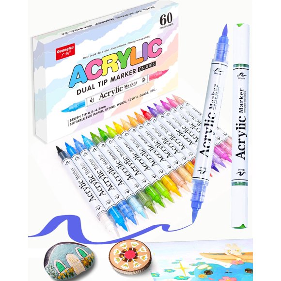 Marcadores de Pintura Pontuss 60 Colores Doble Punta y Pincel