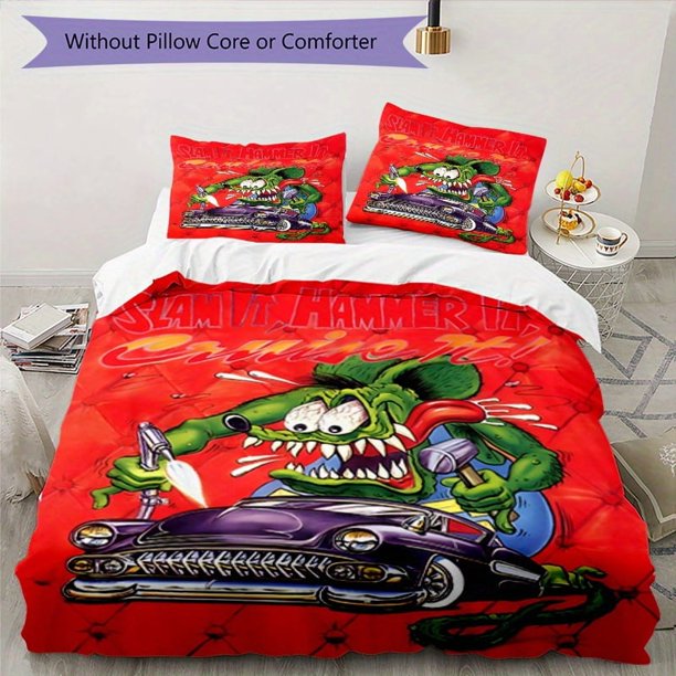 3pcs Bedding Set Duvet Cover Closure Includes 1 Duvet Cover & 2 Pillowcases for All Seasons Bedroom Decor, Home Dorm High-Definition Print Rat Fink Power A360, Duvet Insert Not Included, Duvet Cover S