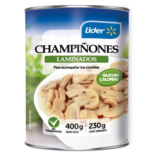 Champiñones Laminados Drenado 230 g - Neto 400 g Lider