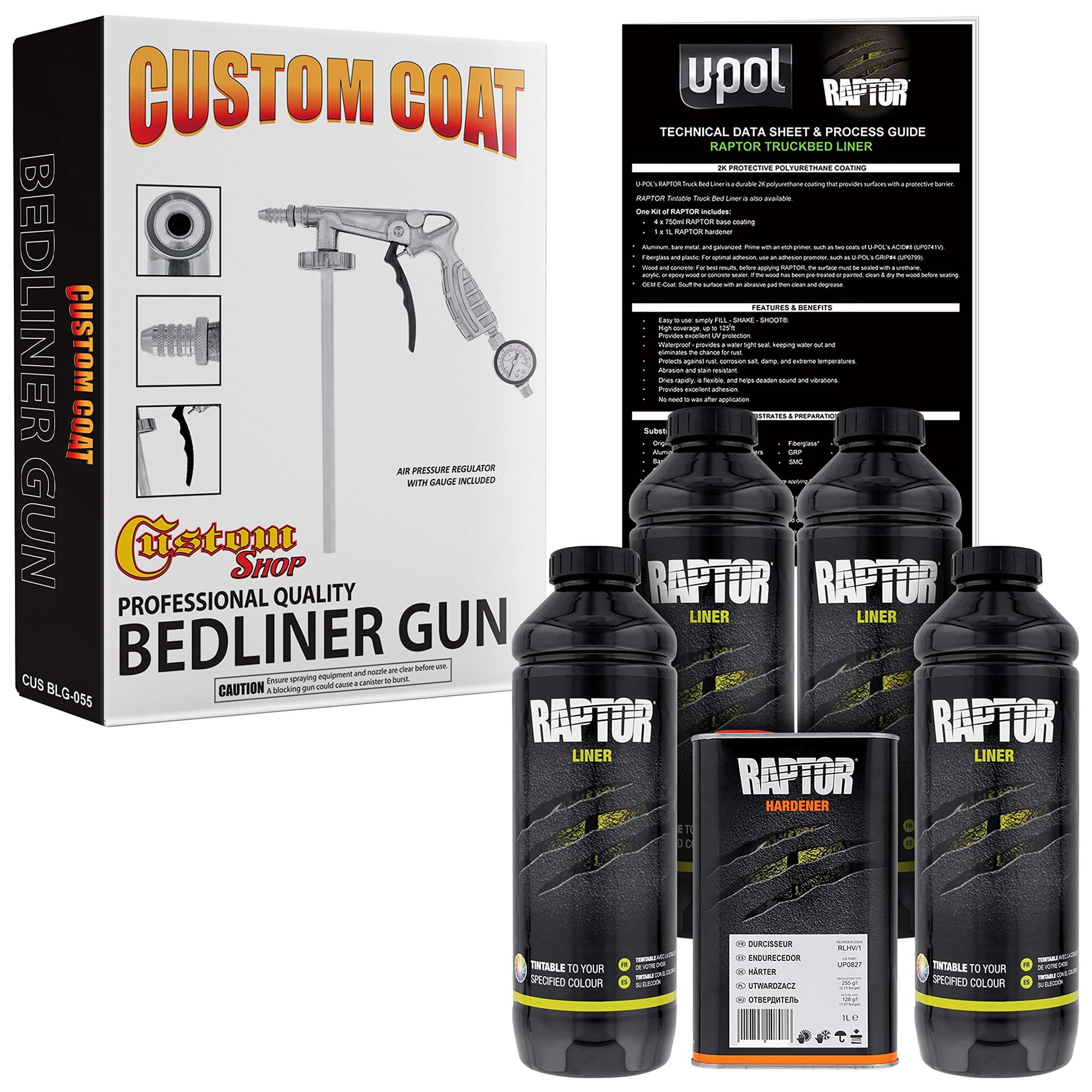 Kit De Recubrimiento Para Caja De Camioneta Custom Shop U-pol Raptor Tintable 4 L
