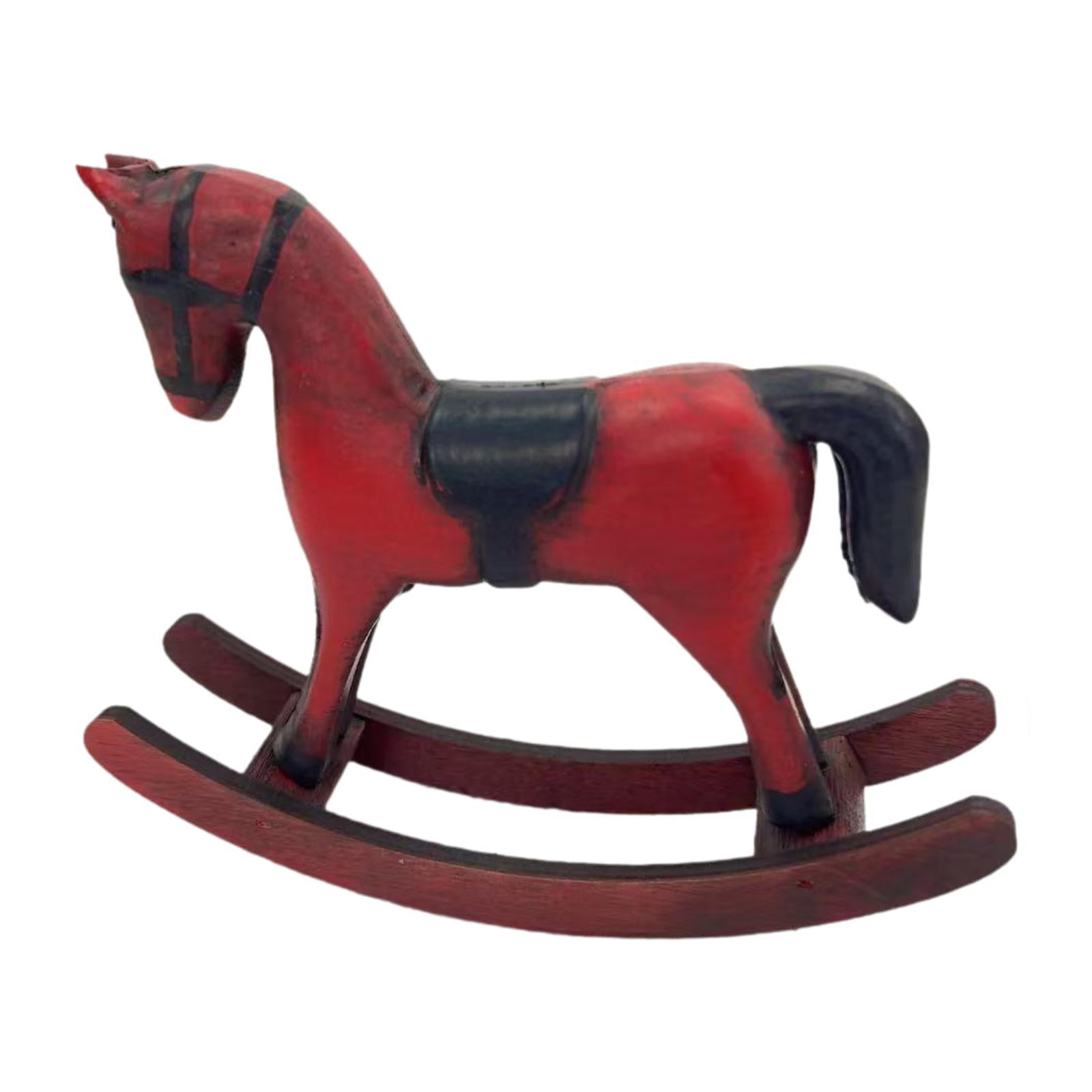 Magideal - Figura De Caballo Mecedor De Madera, Adorno De Mesa, Artesanía, Escultura De Animal De Madera Para Escritorio, Chimenea, Sala De Estar, Regalo De Cump Rojo