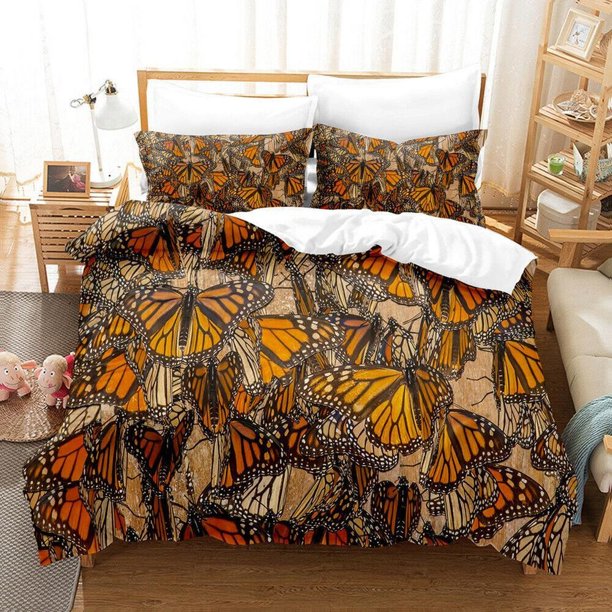 Golden Butterfly Black Quilt Duvet Cover Set Doona Cover Bedclothes3-Piece Bedding Set