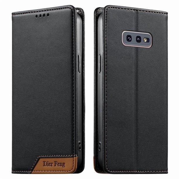 Funda Tipo Cartera de Cuero Sintético para Samsung Galaxy S10 E Bloqueo RFID, con Ranuras para Tarjetas y Bolsillo para Efectivo, Cierre Magnético Fuerte Negro