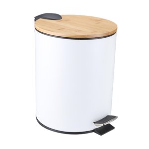 Bothyi - Cubo De Basura De Madera Con Escalón Abatible Cubo De Revestimiento Extraíble Para Dormitorio Oficina Cocina 5L Blanco