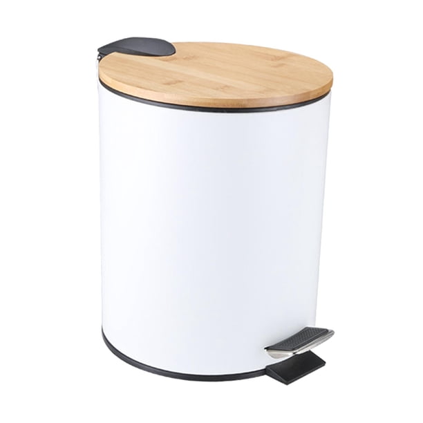 Cubo De Basura De Madera Con Escalón Abatible Cubo De Revestimiento Extraíble Para Dormitorio Oficina Cocina 5L Blanco
