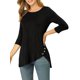 thumbnail image 5 of INSPIRE CHIC Blusas para Mujer Cuello Redondo Manga 3/4 Decoración de Botones Dobladillo Irregular Estilo Casual Blusa 2XL Negro, 5 of 7