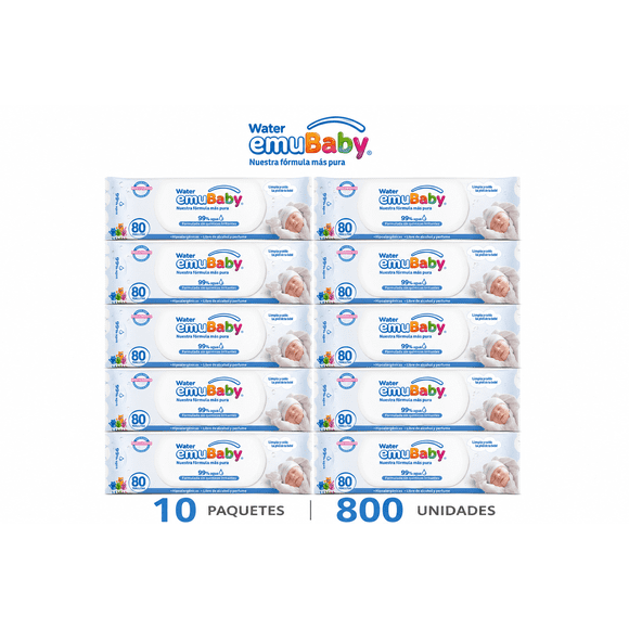 Toallitas Húmedas Emubaby Water 10 Paq De 80und C/u