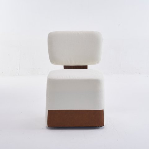 M&Ms - Linen Upholstered Armless Dining Chair With Casters,Ivory