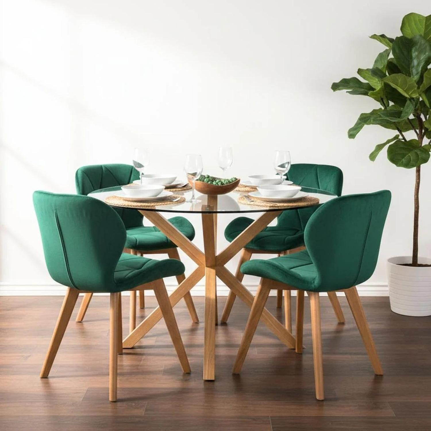 Pandalino - Comedor Mesa Redonda Equiz 100cm + 4 Sillas Rubik Verde Esmeralda