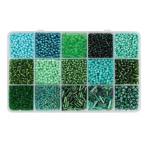 Magideal - Cuentas De Vidrio Para Manualidades, Suministros Artesanales De Pequeño Tamaño, Espaciadores De Colores Hechos A Mano, Caja De Almacenamiento Incluida Verde Oscuro