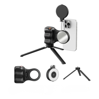 Telesin - Kit Selfie Pro: Grip + Luz + Espejo + Trípode Universal Black