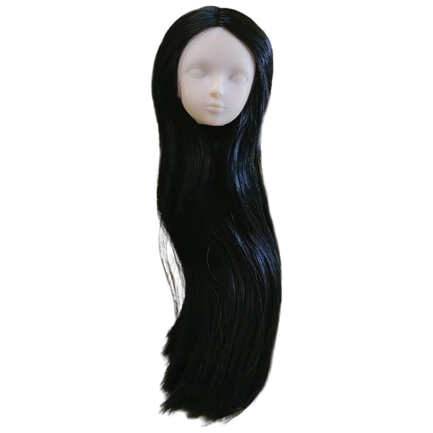 Accesorios de muñeca esculpir cabeza de niña a escala 1/ cabeza de muñeca de maquillaje de práctica larga/6 para niñas regalos 30cm decoración BJ cabello lacio negro