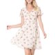 thumbnail image 1 of INSPIRE CHIC Vestido de Chifón con Cremallera y Cordones, Cuello en V Floral, Mangas Cortas Acampanadas para Mujer, Regreso a Clases, Talla S, Blanco, 1 of 8