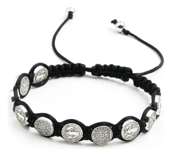 Genérico - Pulsera Hilo Negro San Benito 10 Medallas