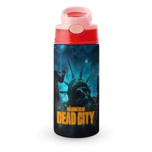 The Walking DeadBotella de Agua con Tapa Pop Top de Un Toque, Acero Inoxidable, a Prueba de Fugas, para Deportes, Botella Infantil rosa 12 oz
