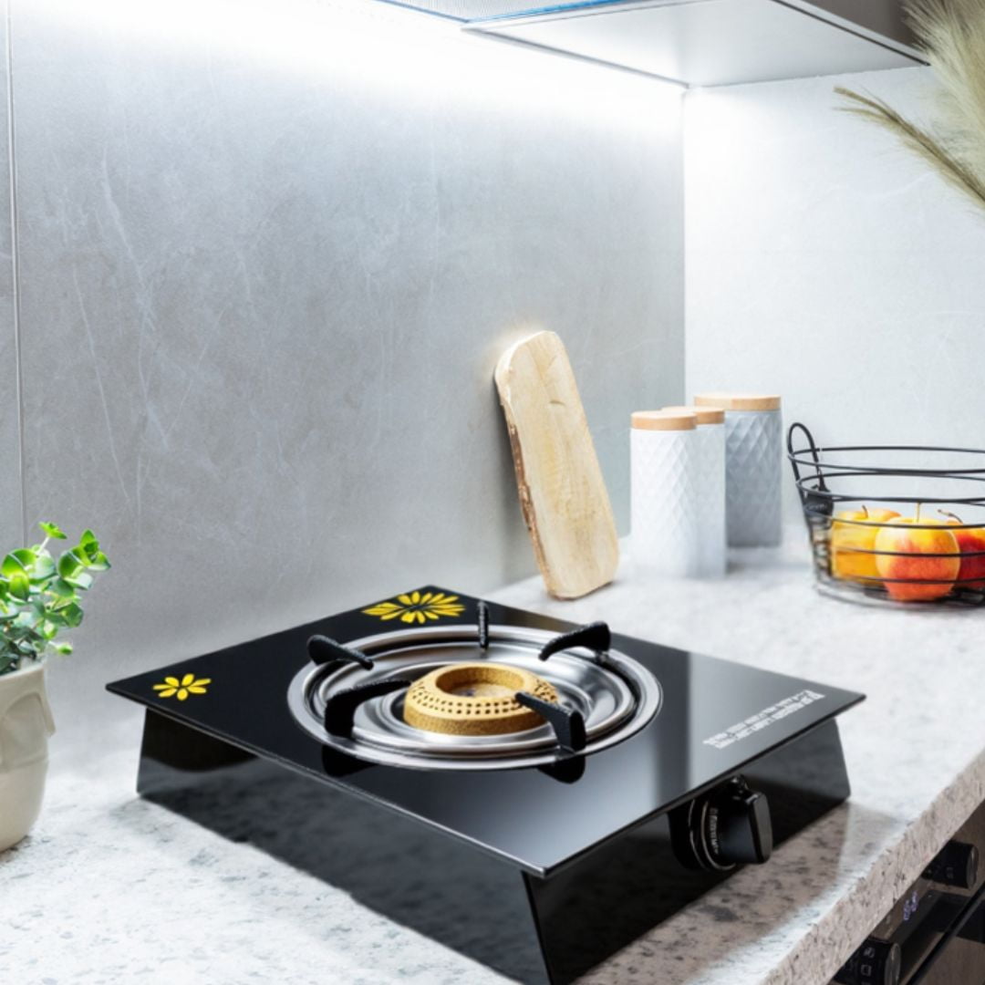 Line - Cocina Encimera A Gas Licuado Vidrio 1 Plato Cocinilla Negro
