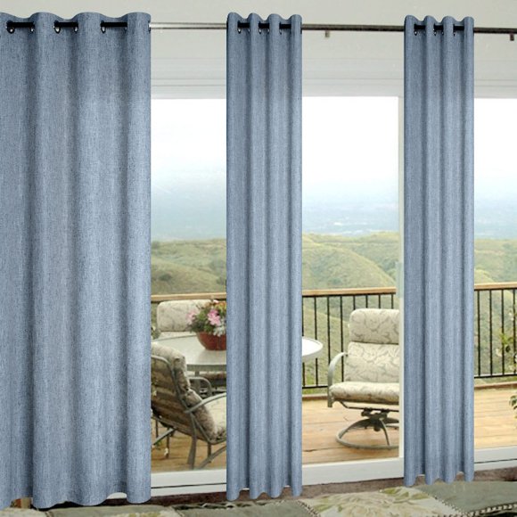 Juego de cortinas Pitalk de lino gris y azul, 213 cm de longitud, 2 paneles