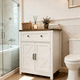 thumbnail image 2 of White & Wood-Grain Top Farmhouse Barn-Door Storage Cabinet, Coffee Bar Buffet Sideboard with Drawer for Kitchen & Living Room, 2 of 3