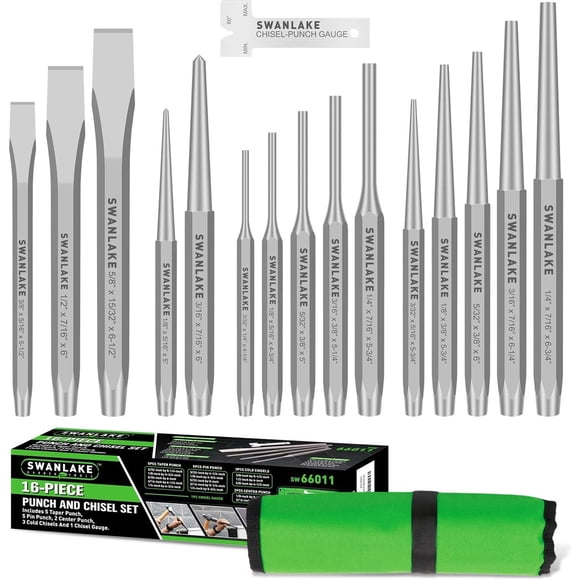 Set Punzon Cincel SWANLAKE 16 Piezas Acero Cromo Vanadio