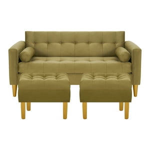 Bodevir - Sofa Retro 3C + 2 Pouf Felpa 01 Verde Musgo