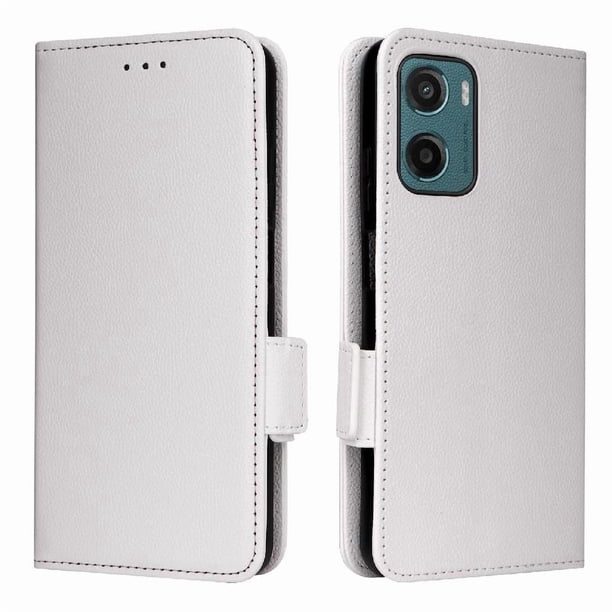 Funda Cartera para Motorola MOTO E15 4G Tapa Flip con Ranuras y Soporte Blanco