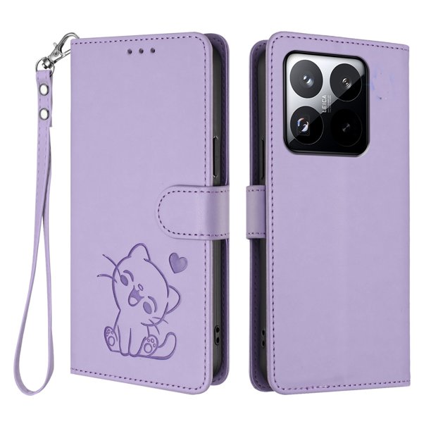 Funda Volteable con Diseño de Gato para Xiaomi 15T, Lila Claro