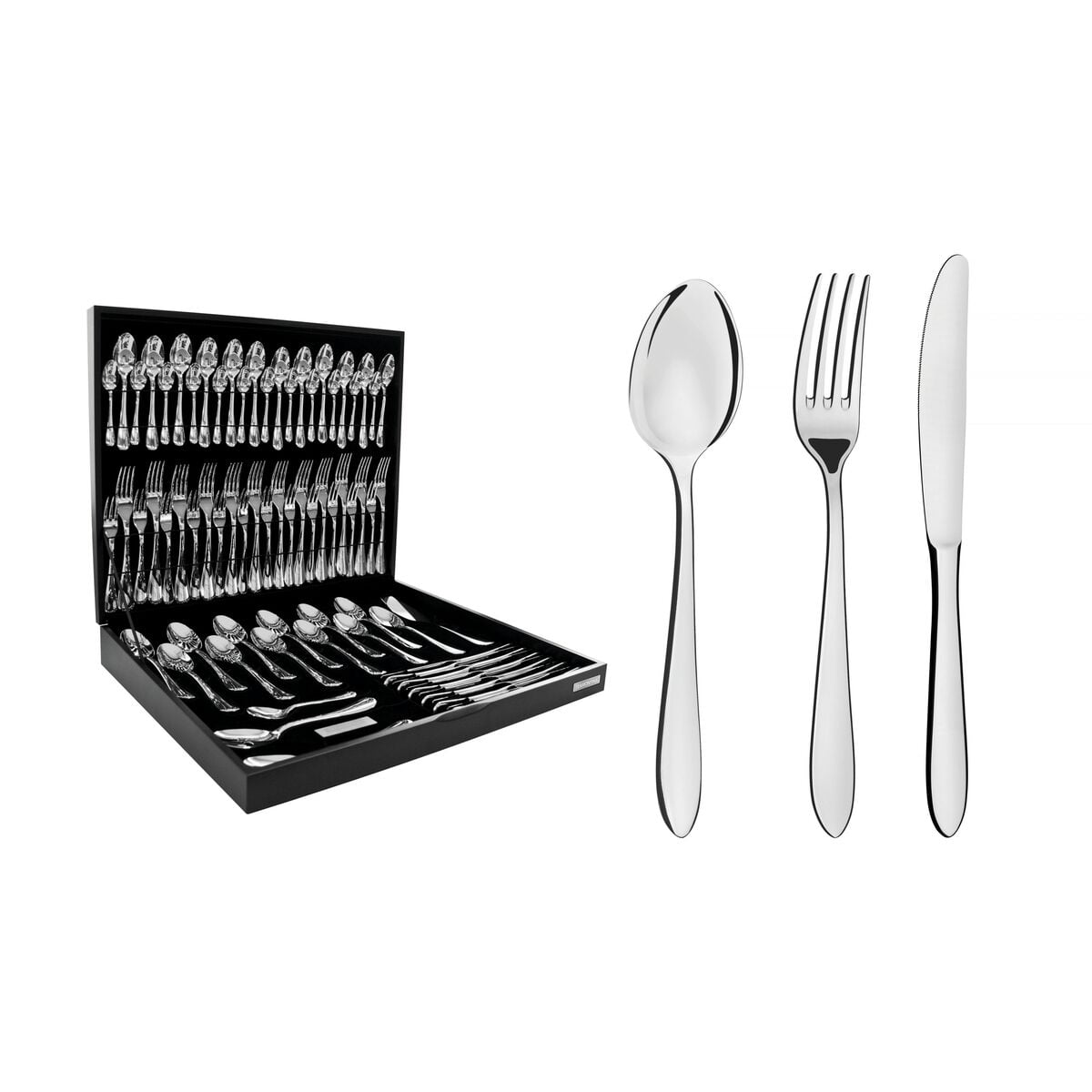 Juego De Cubiertos Satri De Acero Inoxidable Con Estuche De Madera De 76 Piezas Tramontina