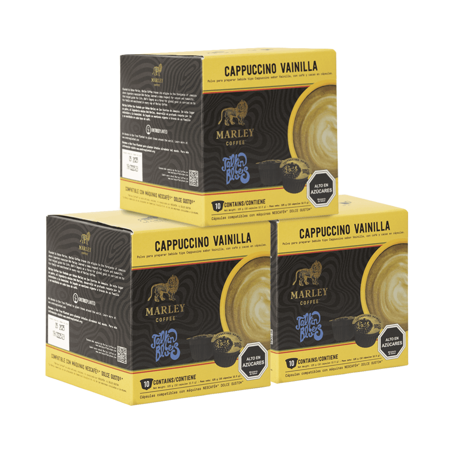 Marley Coffee - Pack 3x Cajas Café Talkin Blues Cappuccino Vainilla 10u