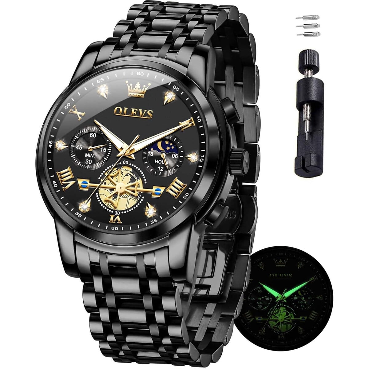 Reloj Cronógrafo Olevs Hombre Acero Inoxidable Negro