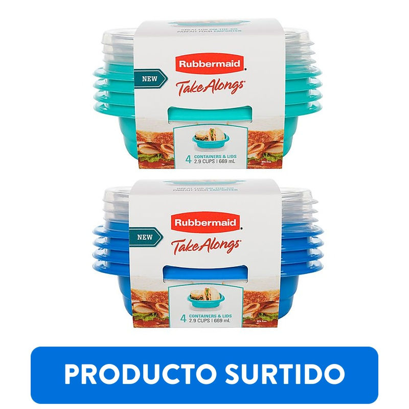 Rubbermaid - Set 4 Herméticos 669 Ml Snack To Go, Producto Surtido
