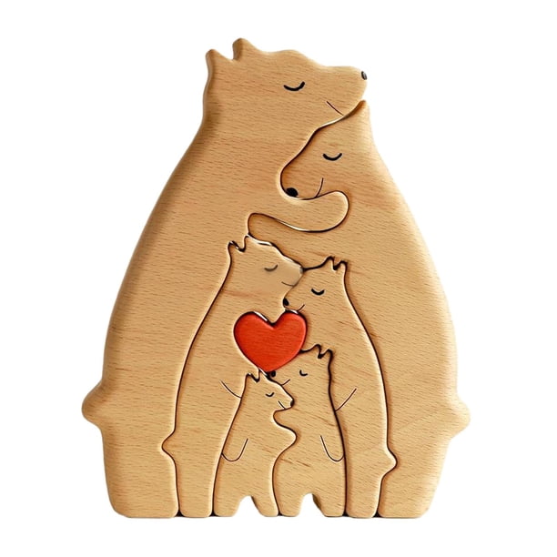 Familia de rompecabezas de arte familiar de osos de madera, rompecabezas de osos de madera, linda decoración de madera para regalos de cumpleaños para 6 osos
