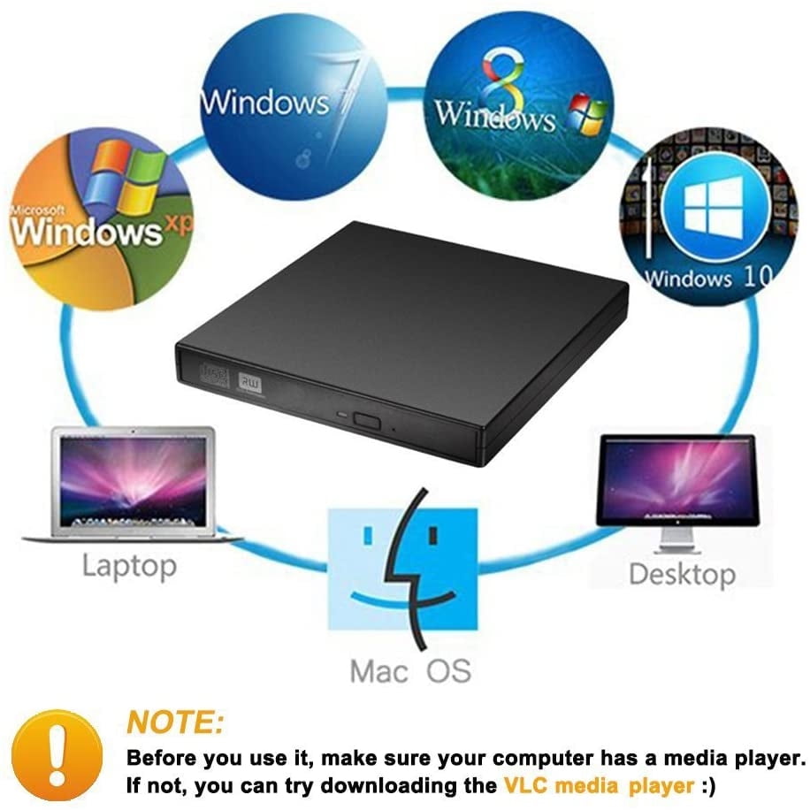 Unidad De Cd Dvd Externa, Blingco Usb 2.0 Slim Protable Unidad Externa