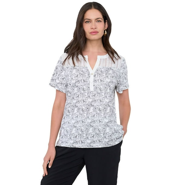 Polera Mujer Macramé Ecru Print Flores Corona