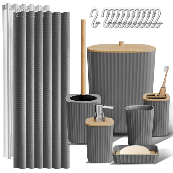Set de accesorios de baño Clara Clark Grey, 20 piezas, con cortina de ducha