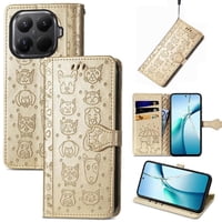 Funda Cartera Foxdock Para Xiaomi 15T Pro , Flip Pu Con Relieve De Gatos Y Perros, Tarjetero Y Soporte