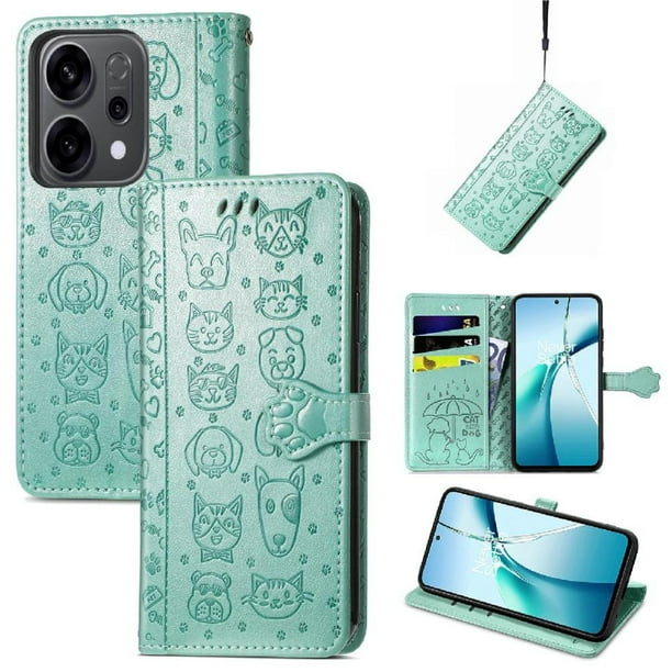 Funda Cartera FOXDOCK para OPPO Reno 14 5G , Flip PU con Relieve de Gatos y Perros, Tarjetero y Soporte