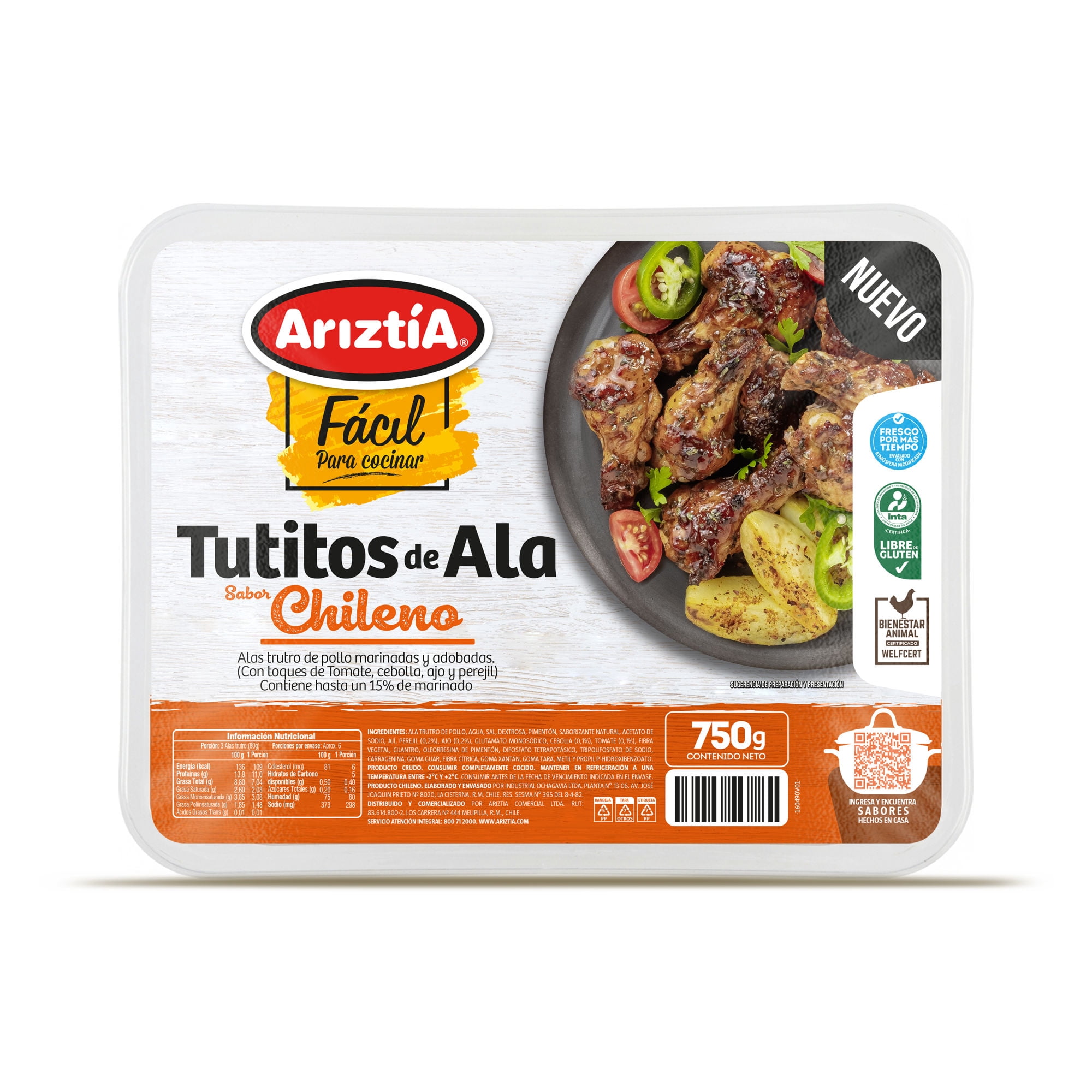 Pollo Alitas Sureña Envasadas 750 g Ariztia